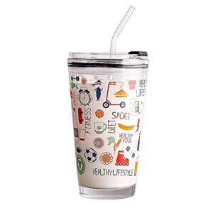 Kids Glass Mug with Straw and Lid, 400ML, For Milk, Tea, Coffee, Juice, Water ( Random Design )