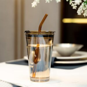 500ml Glass Coffee/Tea Mug for Cold & Hot Drinks, Tea, Coffee, Water, Soda, Cocktail Gift ( Amber )