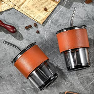 Glass Coffee Mug, Leak-Proof Portable Glass Water Mug With Straw & Lid With Protective Sleeve Mug Suitable For Tea, Coffee